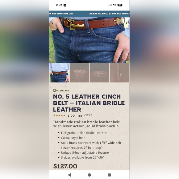 Colonel Littleton No. 5 Cinch Belt - Picture 9 of 12